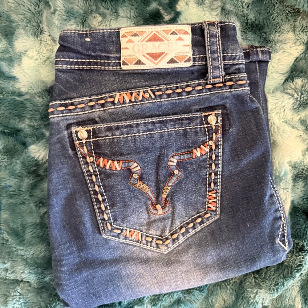Grace Dark Blue Embroidered Boot Cut Jeans